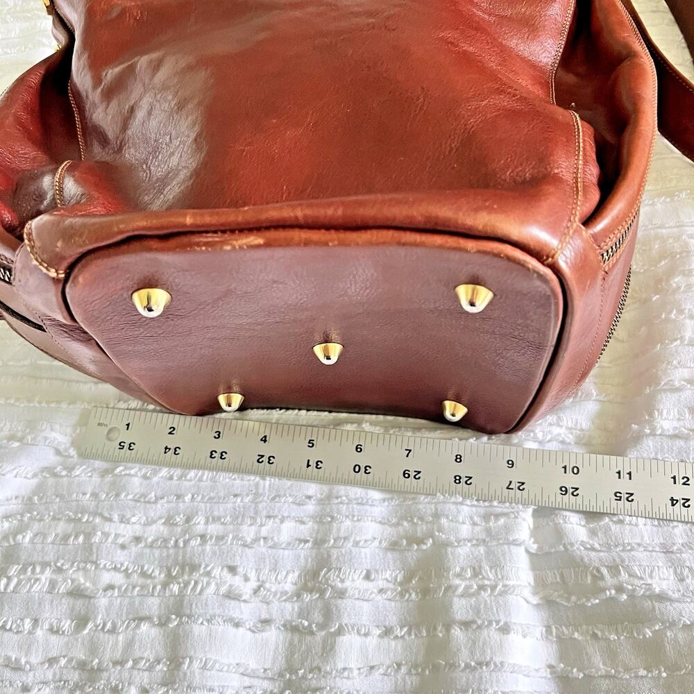 Marino Orlandi Italian Leather Shoulder Bag Brown Handcrafted Purse Large Zipper - Picture 14 of 16